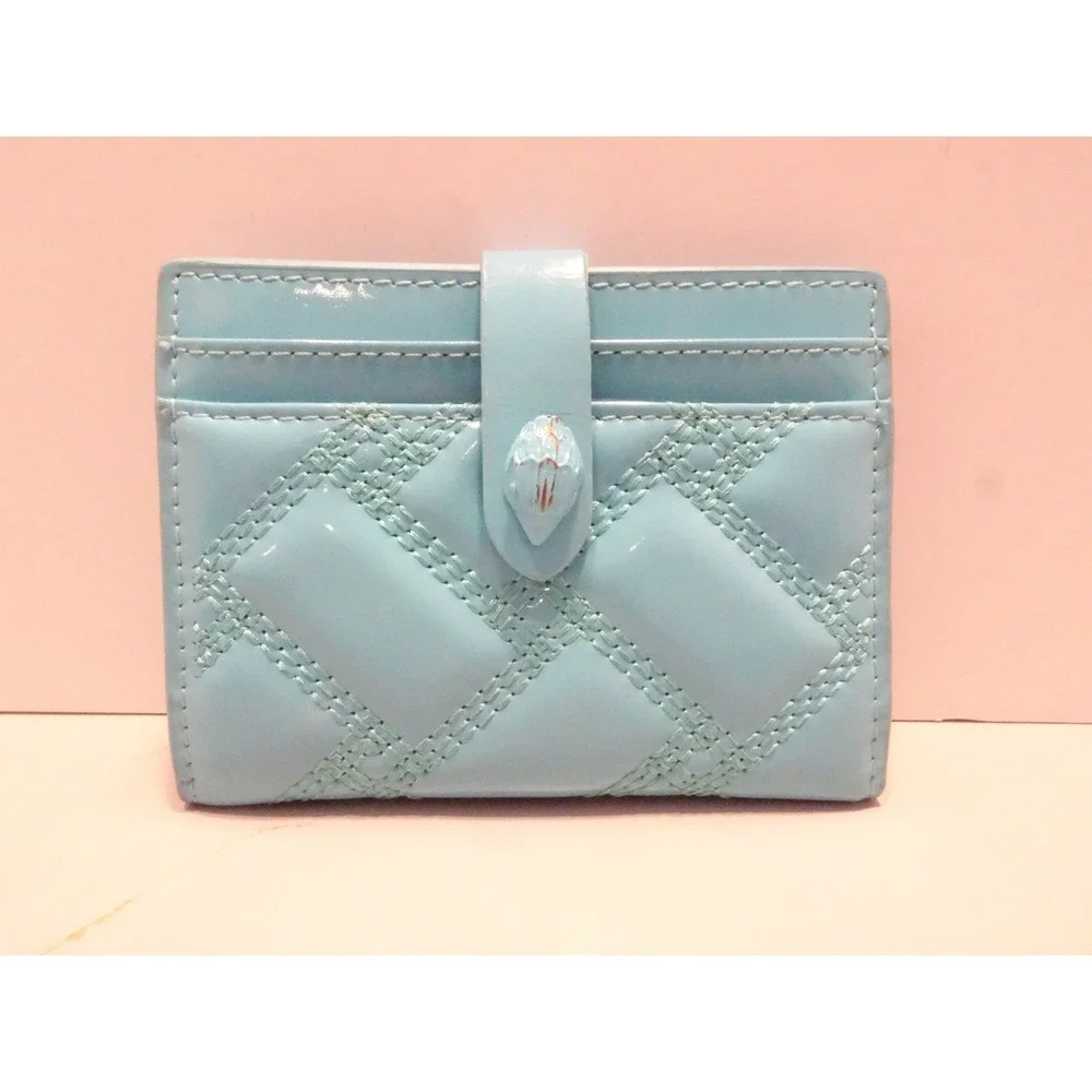 Kurt Geiger London Blue Quilted Patent Leather Card Holder Wallet Eagle Head